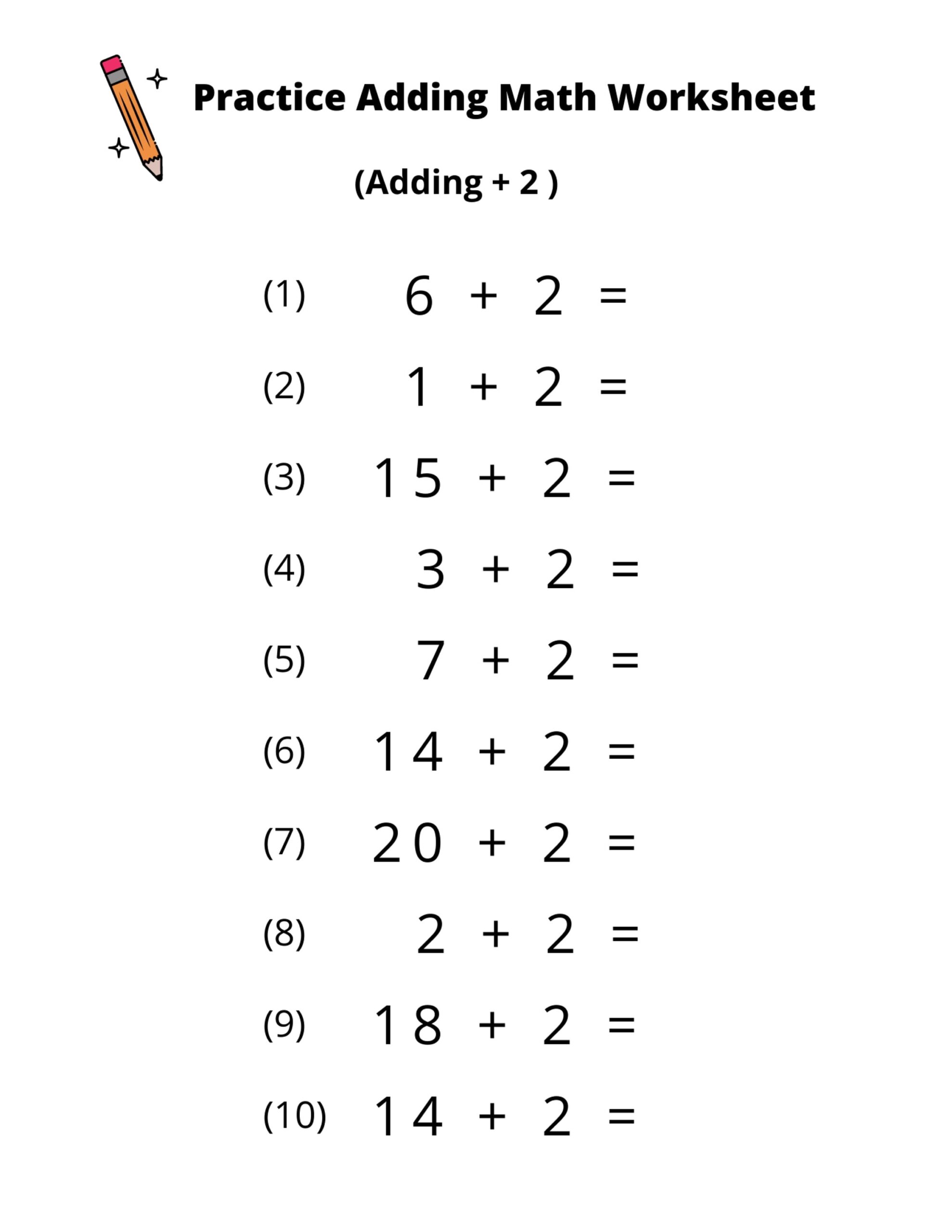 10 Printable Addition Math Worksheets Adding By 2 Numbers 1 20 Preschool 1st Grade 2nd Grade Math Etsy