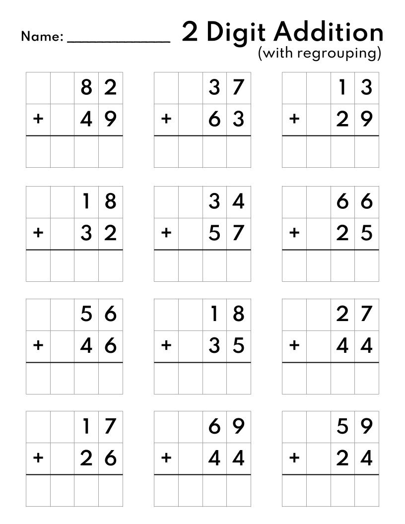 two digit addition worksheet