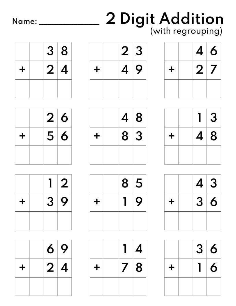 10 Printable Two Digit Addition Worksheets Double Digit Addition Worksheets 1st Grade 2nd Grade Math Worksheet Printable PDF 120 Sums Etsy