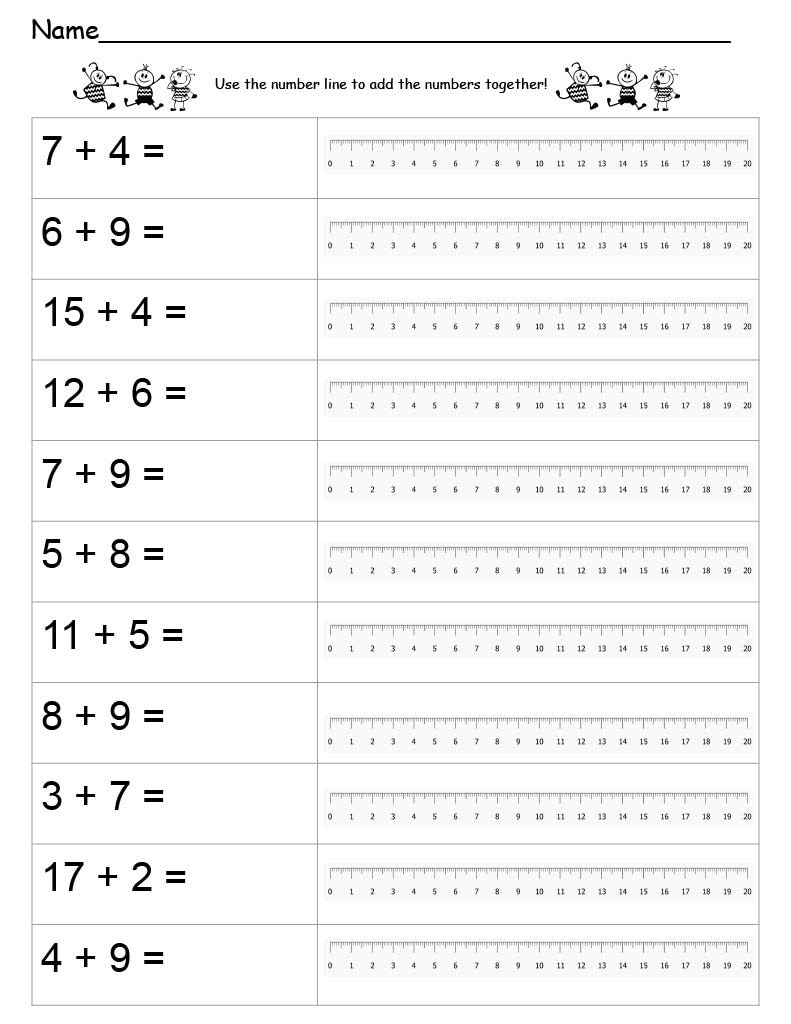 10 Printable Worksheets Number Line Addition Addition Using A Number Line Up To 20 Preschool 2nd Grade Math Etsy