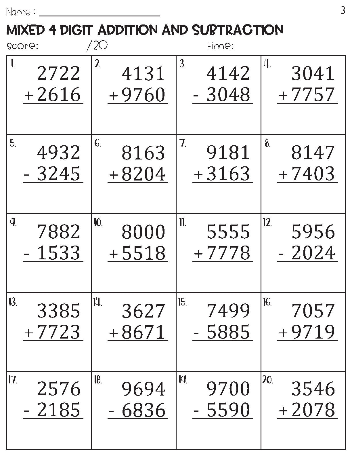mixed addition subtraction worksheets