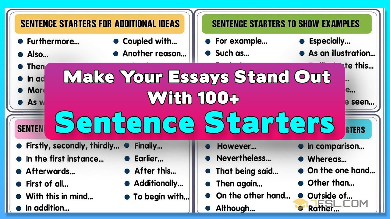 100 Great Examples Of Sentence Starters To Improve Your Essay Writing In English YouTube