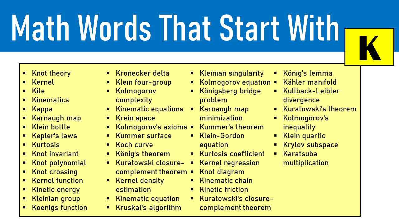100 Math Words That Start With K EngDic