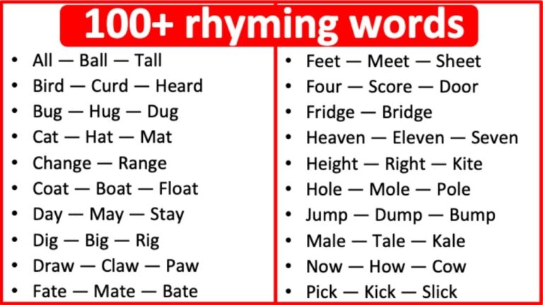 100 Rhyming Words What Are Rhyming Words Learn With Examples YouTube