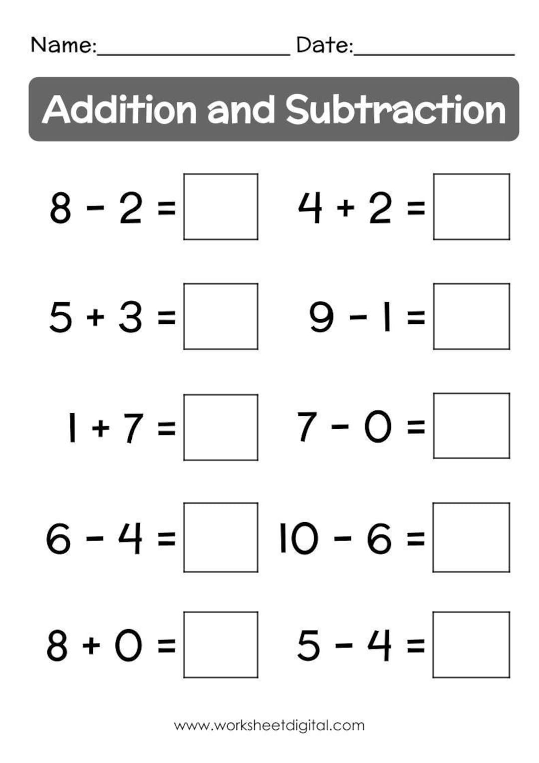 18 Printable Addition Subtraction Up To 10 Worksheets Printable Worksheets Library
