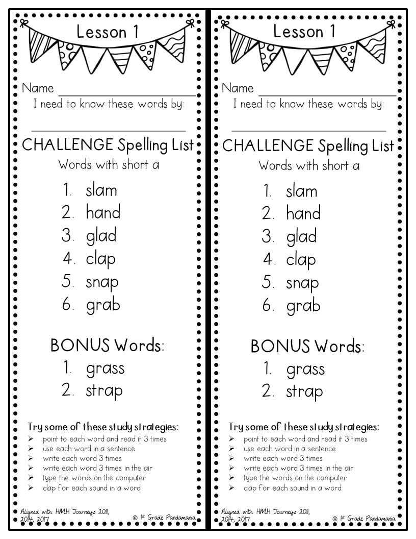 1st Grade Challenge Spelling Words Lists Aligned With HMH Journeys 1st Grade Pandamania