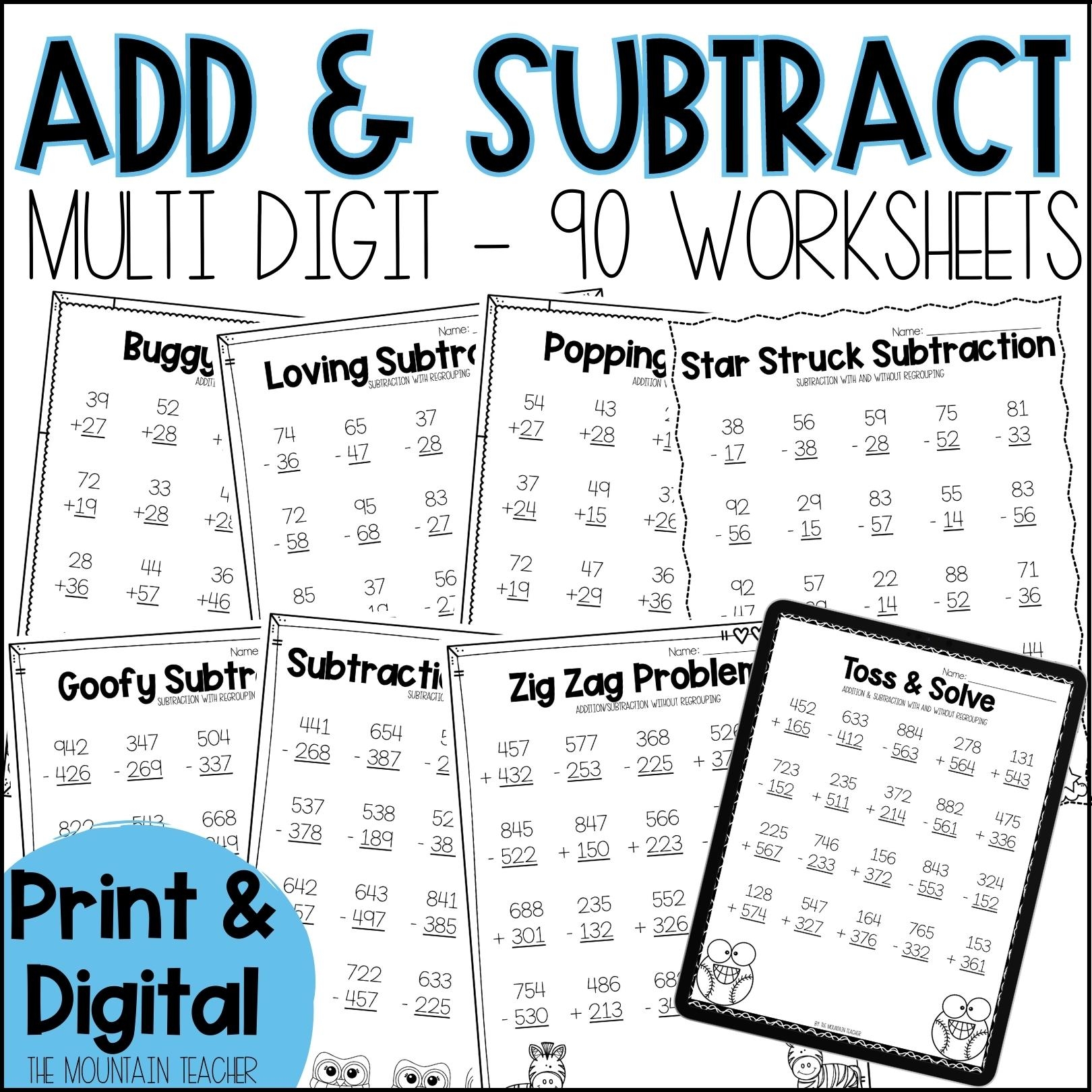 2 And 3 Digit Addition And Subtraction Worksheets BUNDLE The Mountain Teacher