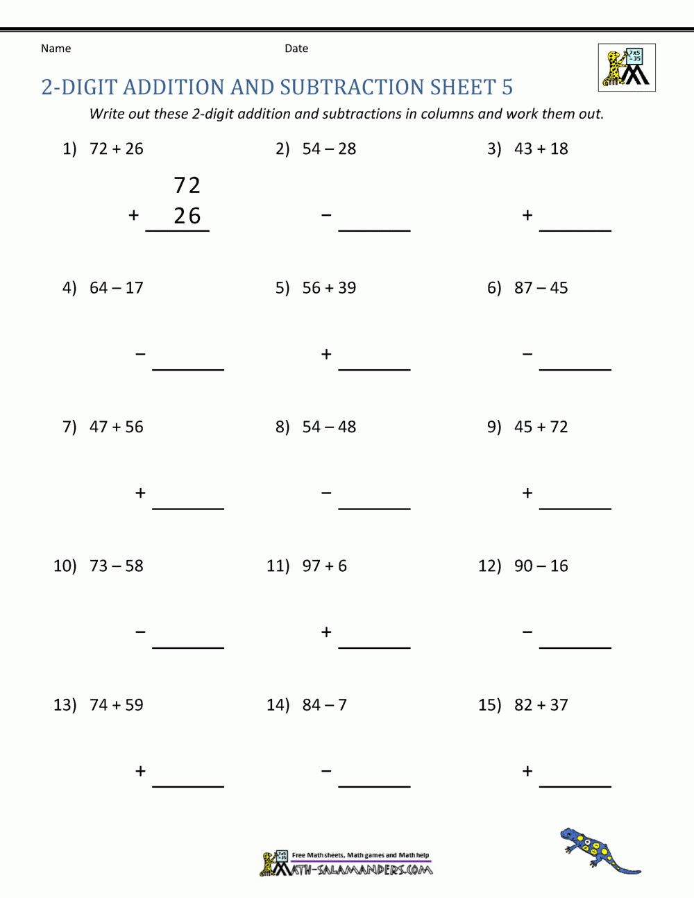 math addition and subtraction worksheets