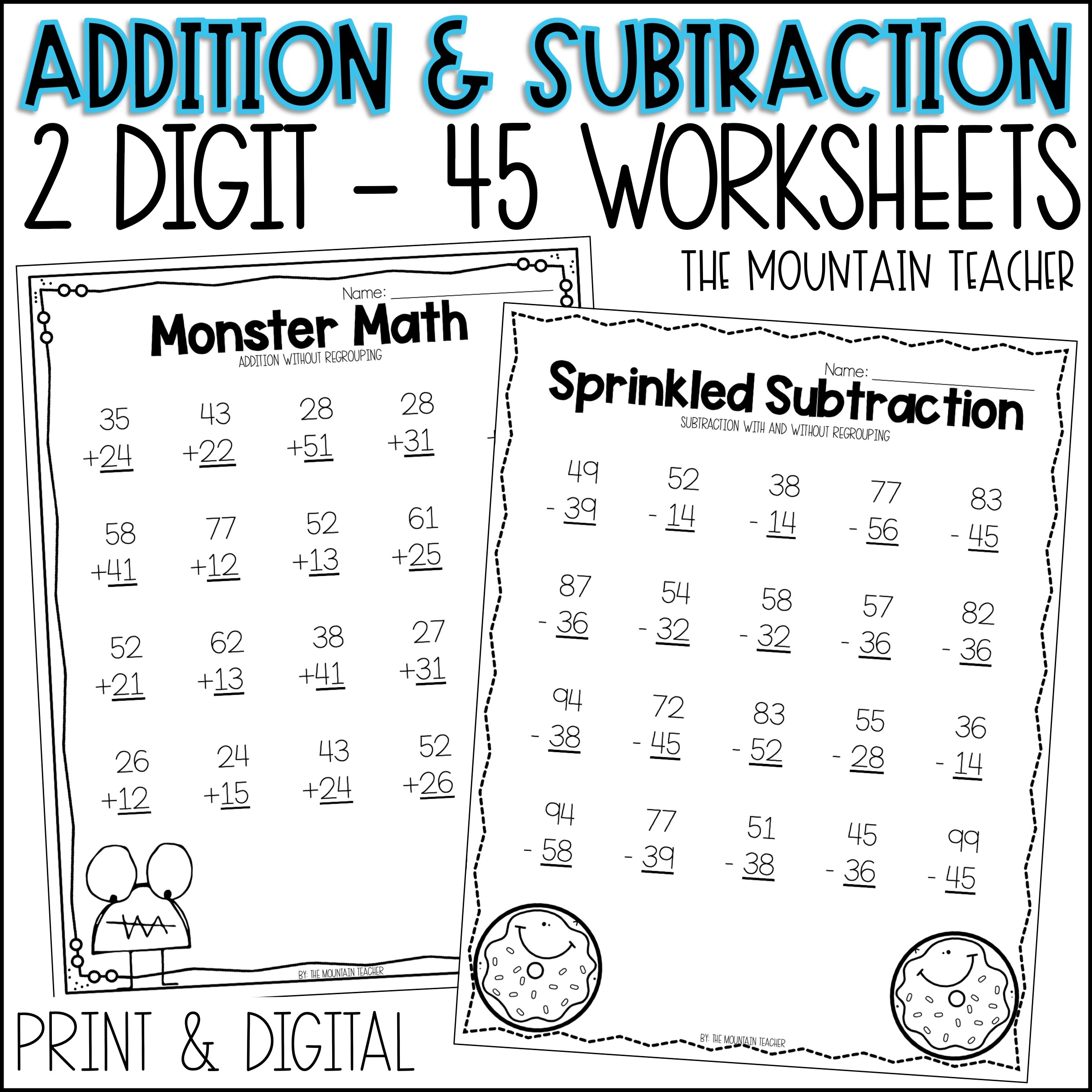 addition and subtraction 2 digit worksheets