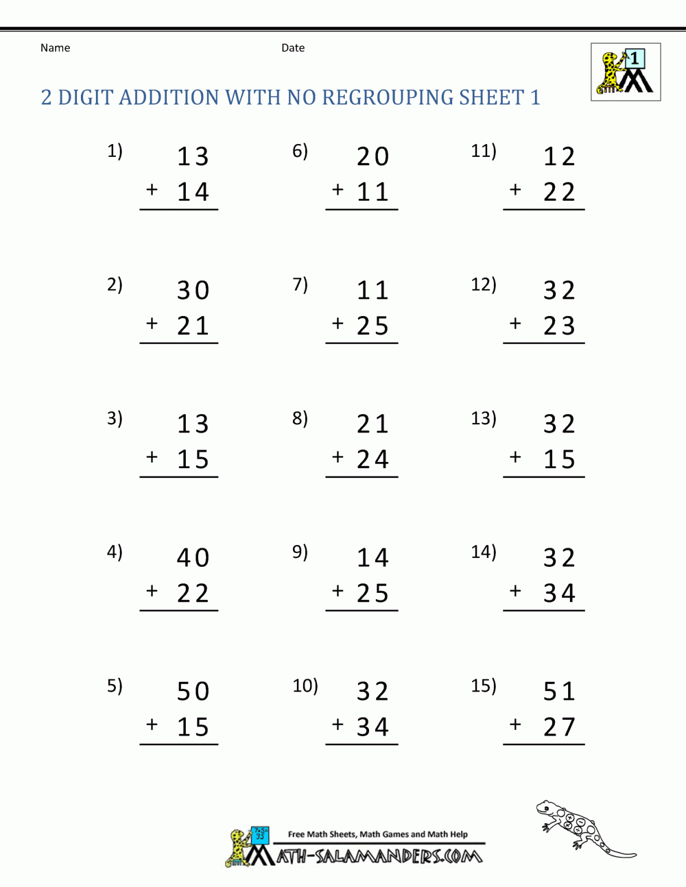 2 Digit Addition Without Regrouping