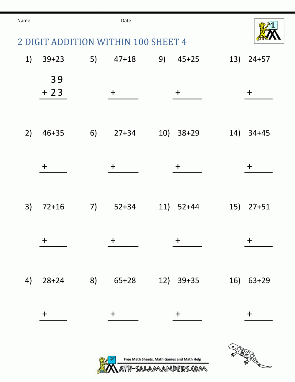 2 Digit Addition Worksheets