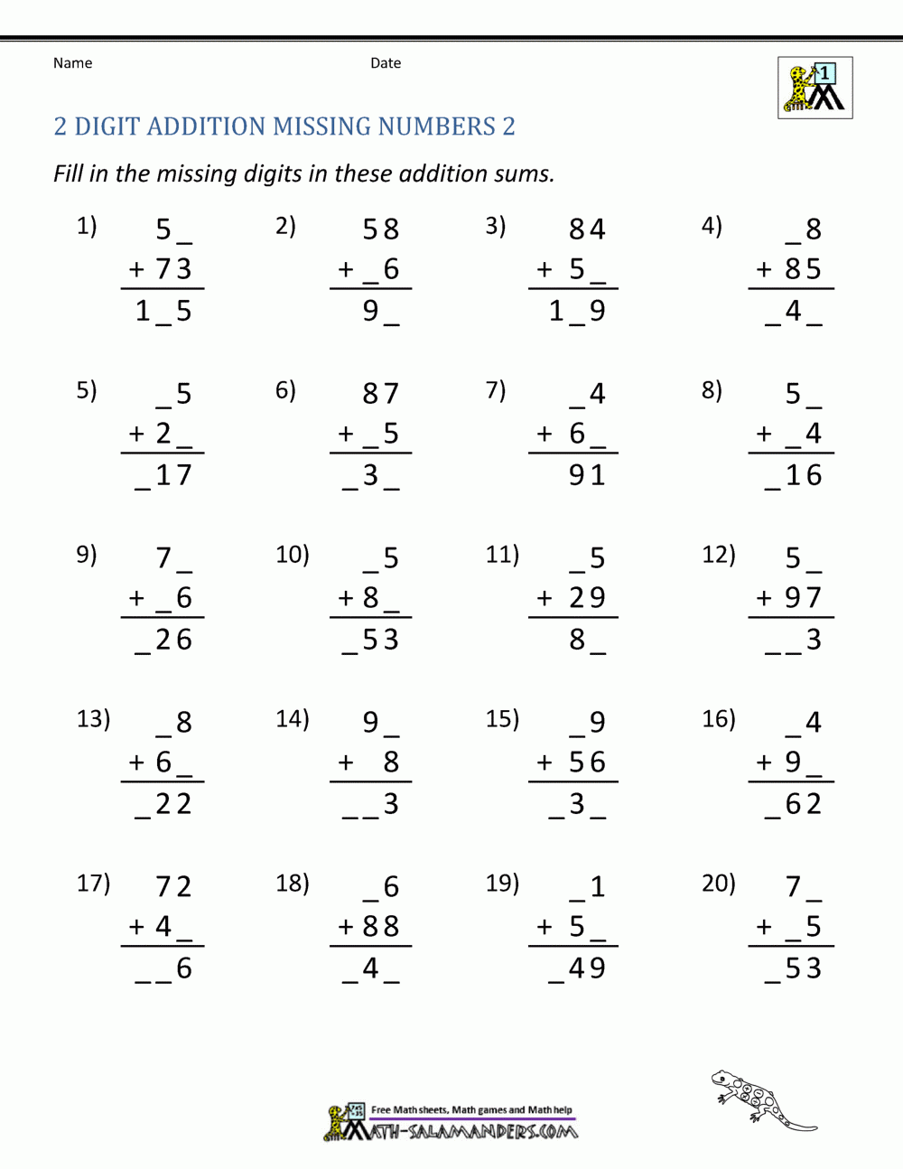 2 digit addition worksheets