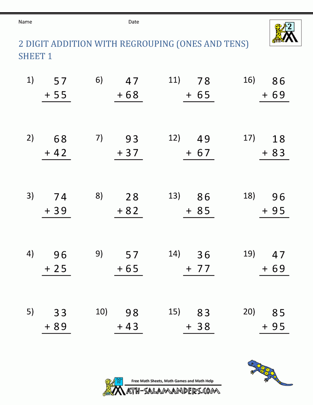2 Digit Addition Worksheets
