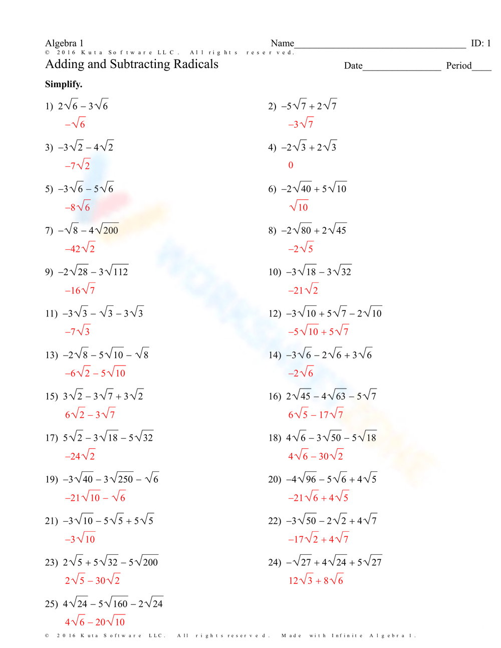 20 Free Adding And Subtracting Radicals Worksheets For Students Worksheets Library