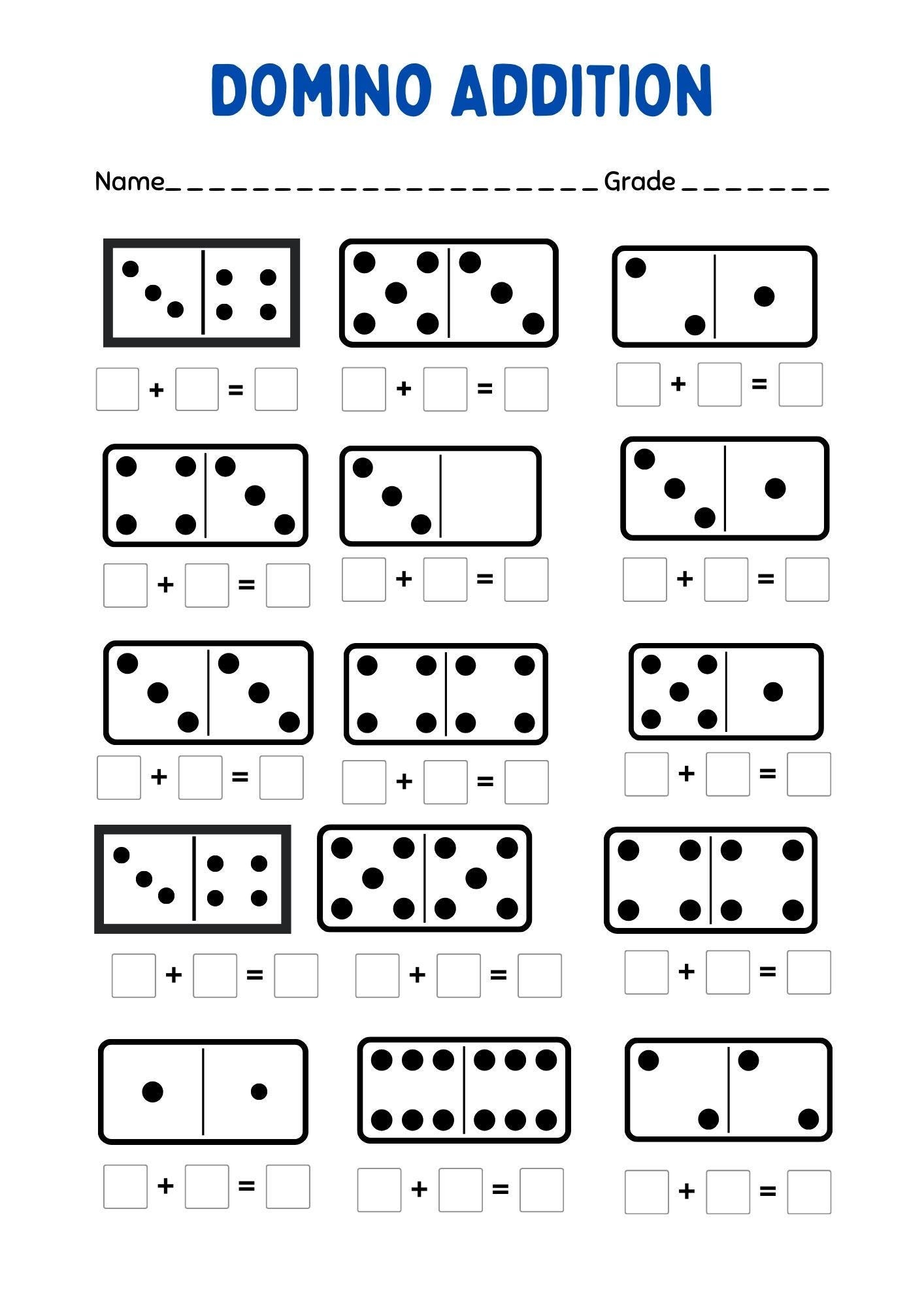 20 Printable Domino Addition Worksheets 1st Grade Kindergarten Math Number Sentences Activity Etsy