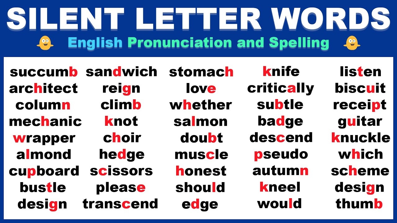 220 Silent Letter Words In English From A To Z English Pronunciation And Spelling YouTube