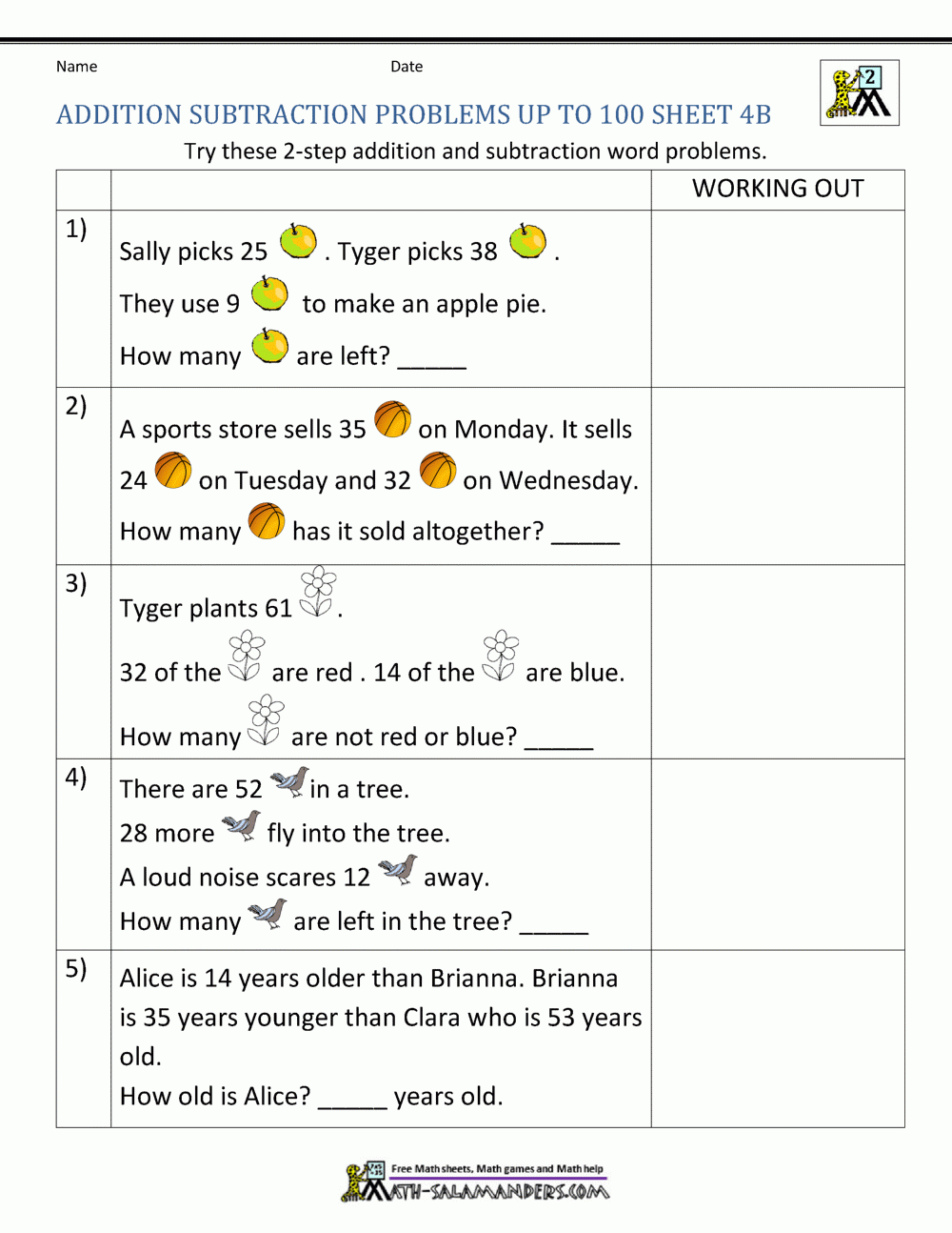 addition subtraction word problems worksheets