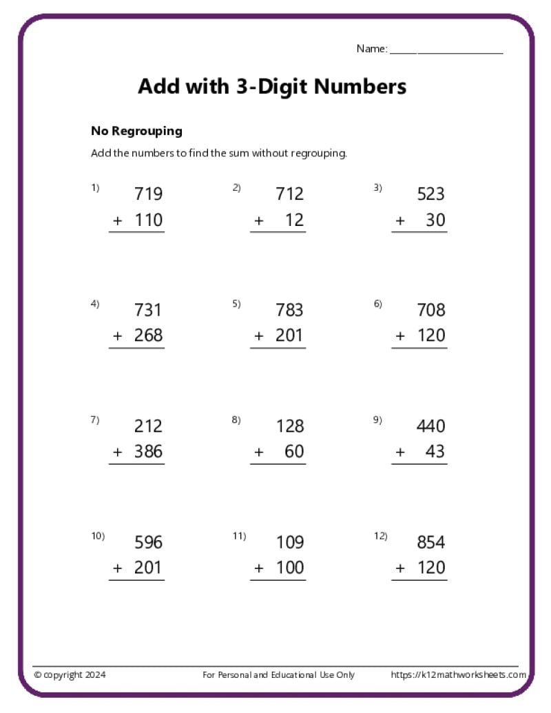 second grade addition worksheets