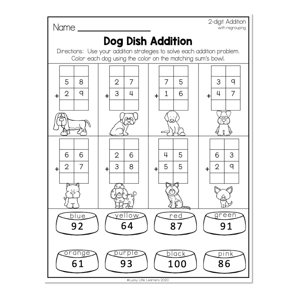 2 digit addition with regrouping worksheet