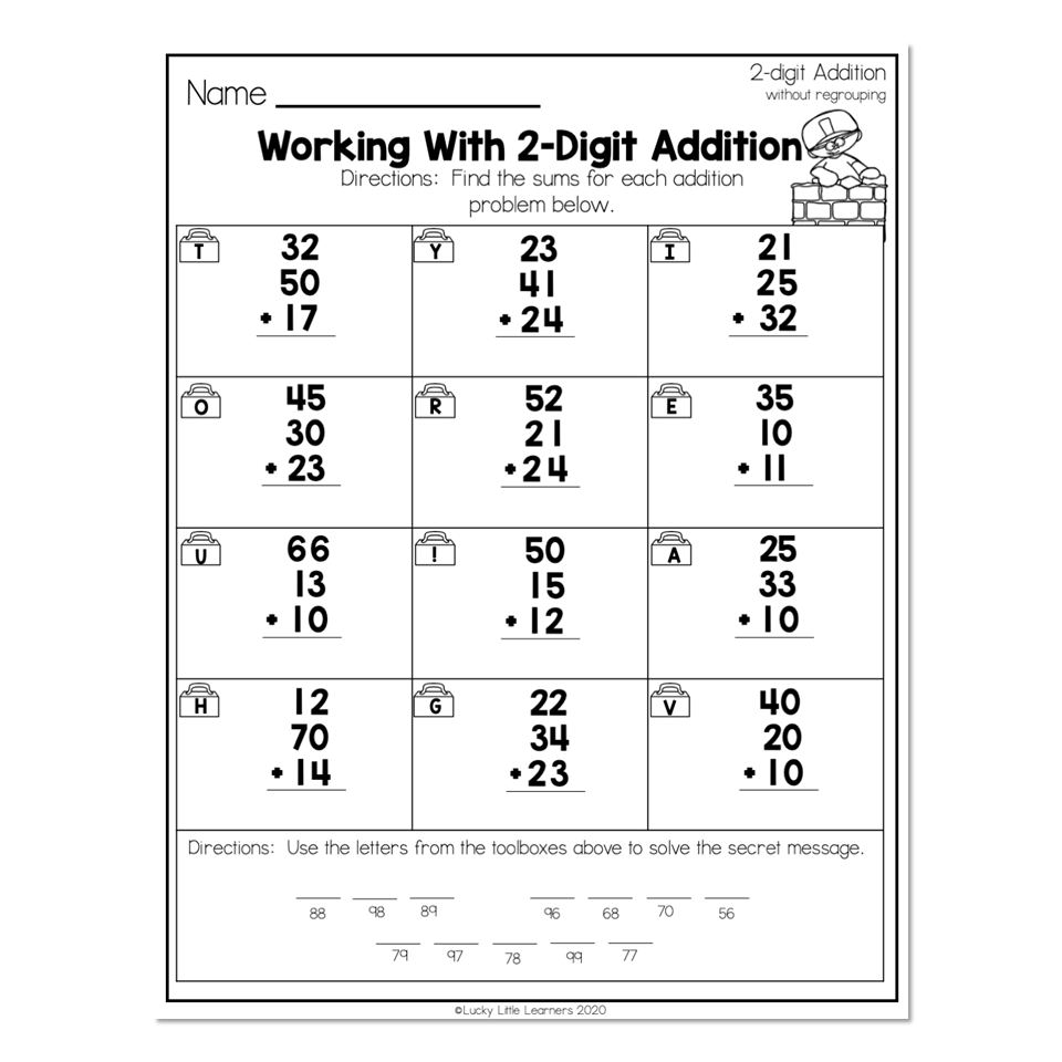 2nd Grade Math Worksheets 2 Digit Addition Without Regrouping Working With 2 Digit Addition Lucky Little Learners