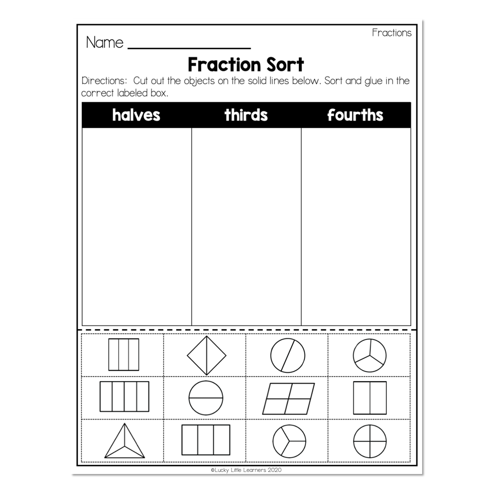 2nd Grade Math Worksheets Geometry Fractions Fraction Sort Lucky Little Learners