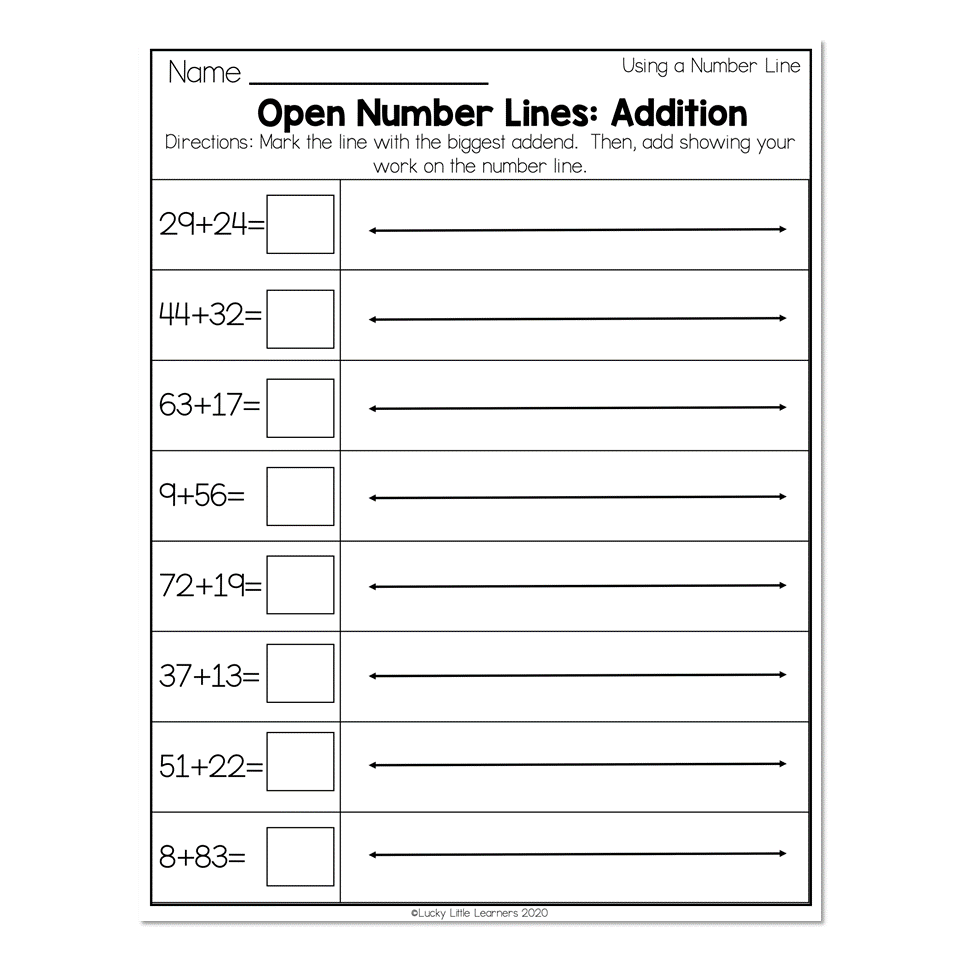 2nd Grade Math Worksheets Number Line Using A Number Line Open Number Line Addition Lucky Little Learners