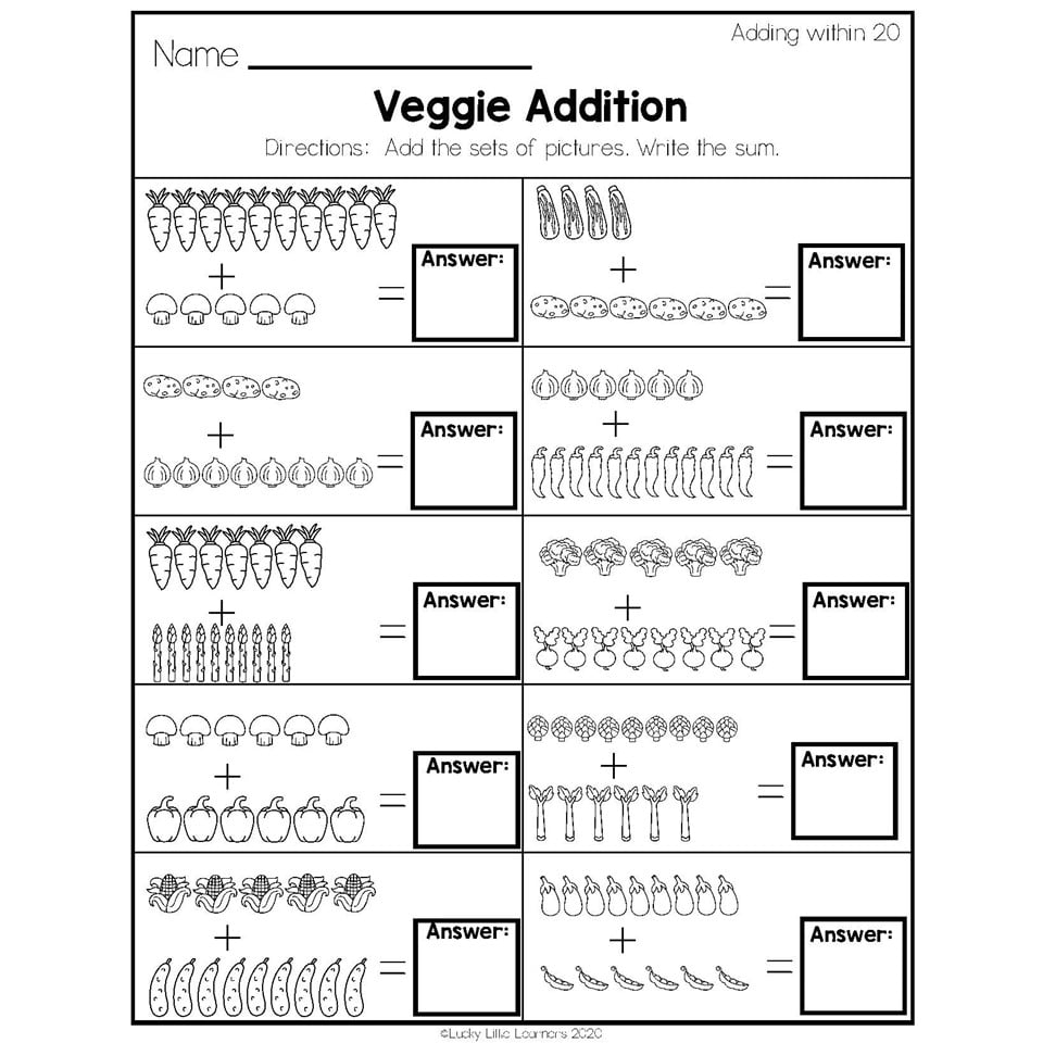 addition within 20 worksheets