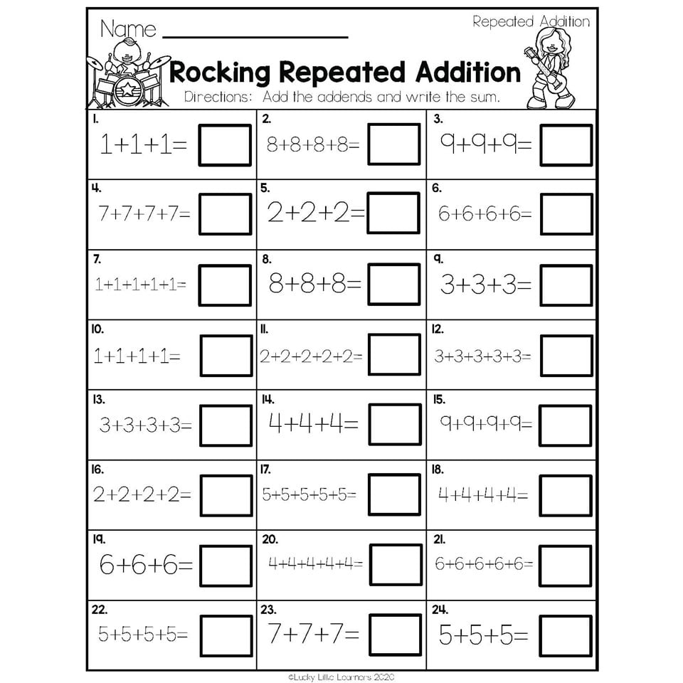 2nd Grade Math Worksheets Operations And Algebraic Thinking Repeated Addition Rocking Repeated Addition Lucky Little Learners