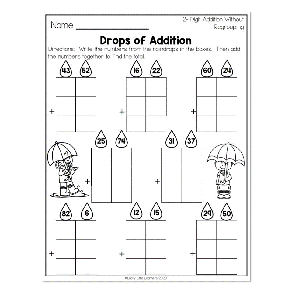 2nd Grade Math Worksheets Place Value 2 Digit Addition Without Regrouping Drops Of Addition Lucky Little Learners
