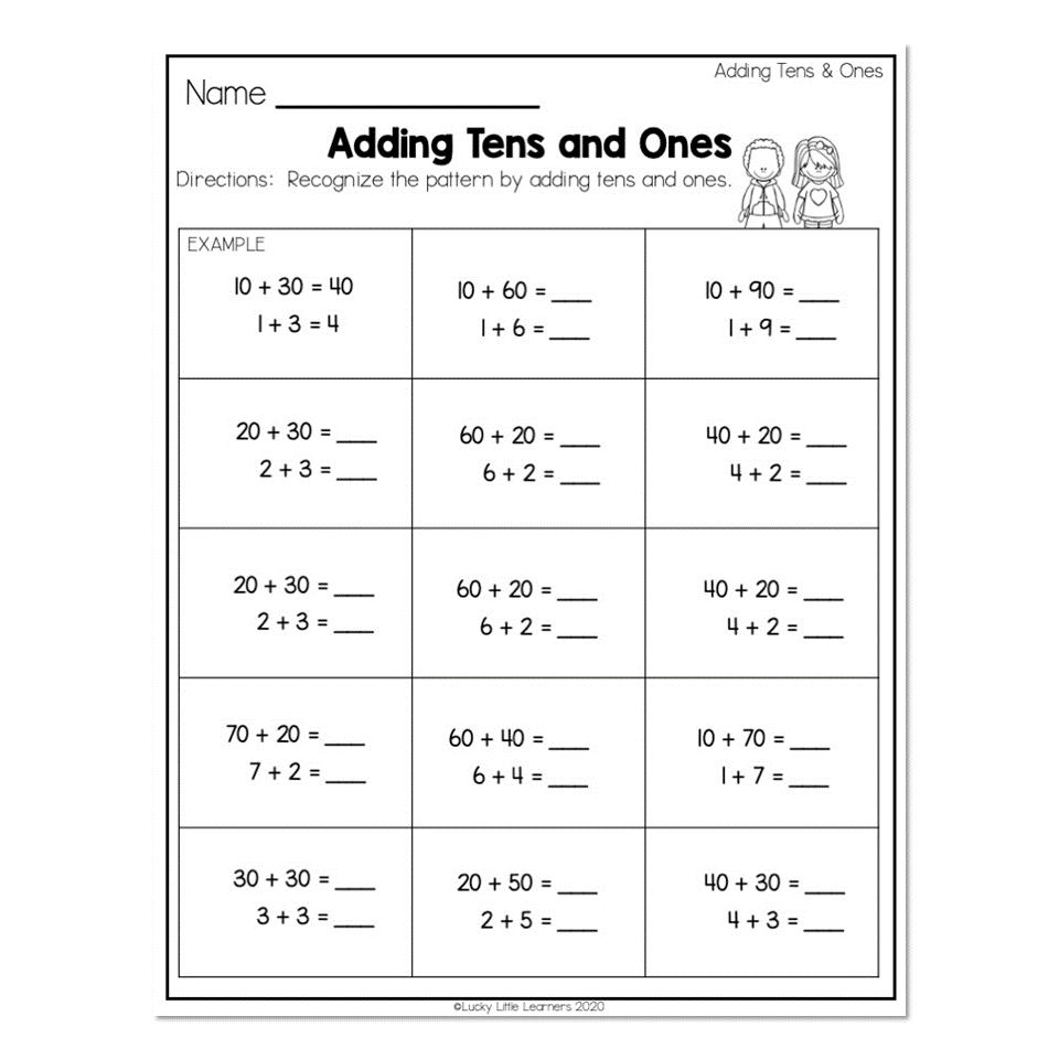 2nd Grade Math Worksheets Place Value Adding Tens And Ones Adding Tens And Ones Lucky Little Learners