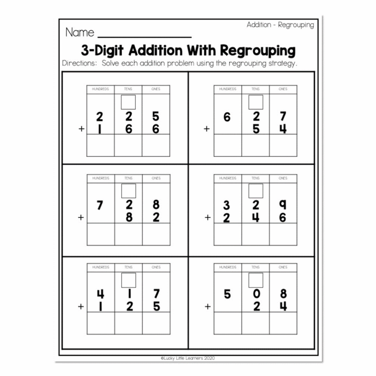 2nd Grade Math Worksheets Place Value Addition Regrouping 3 Digit Addition With Regrouping Lucky Little Learners