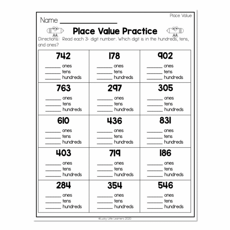 2nd Grade Math Worksheets Place Value Place Value Place Value Practice Lucky Little Learners