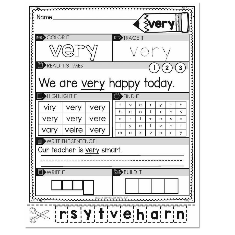 sight word practice worksheets