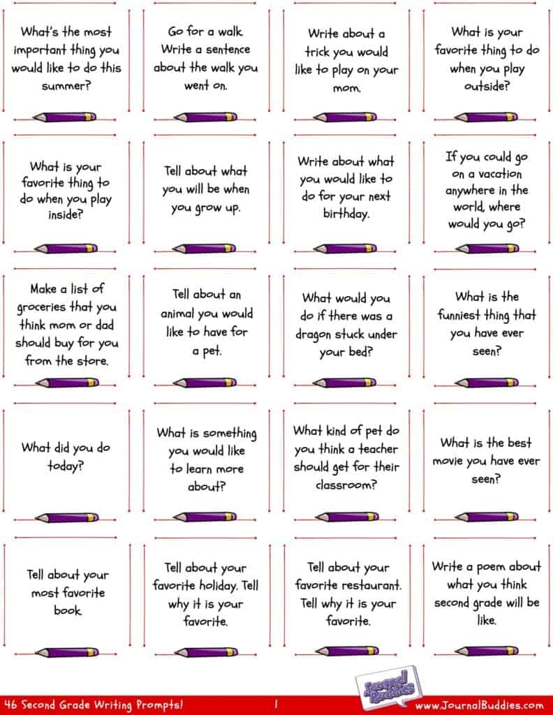 2nd Grade Writing Prompts PDF Free JournalBuddies