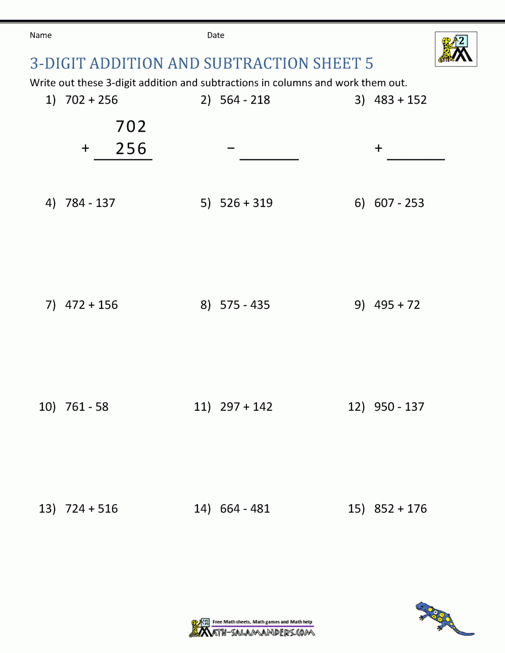 3 digit addition worksheet
