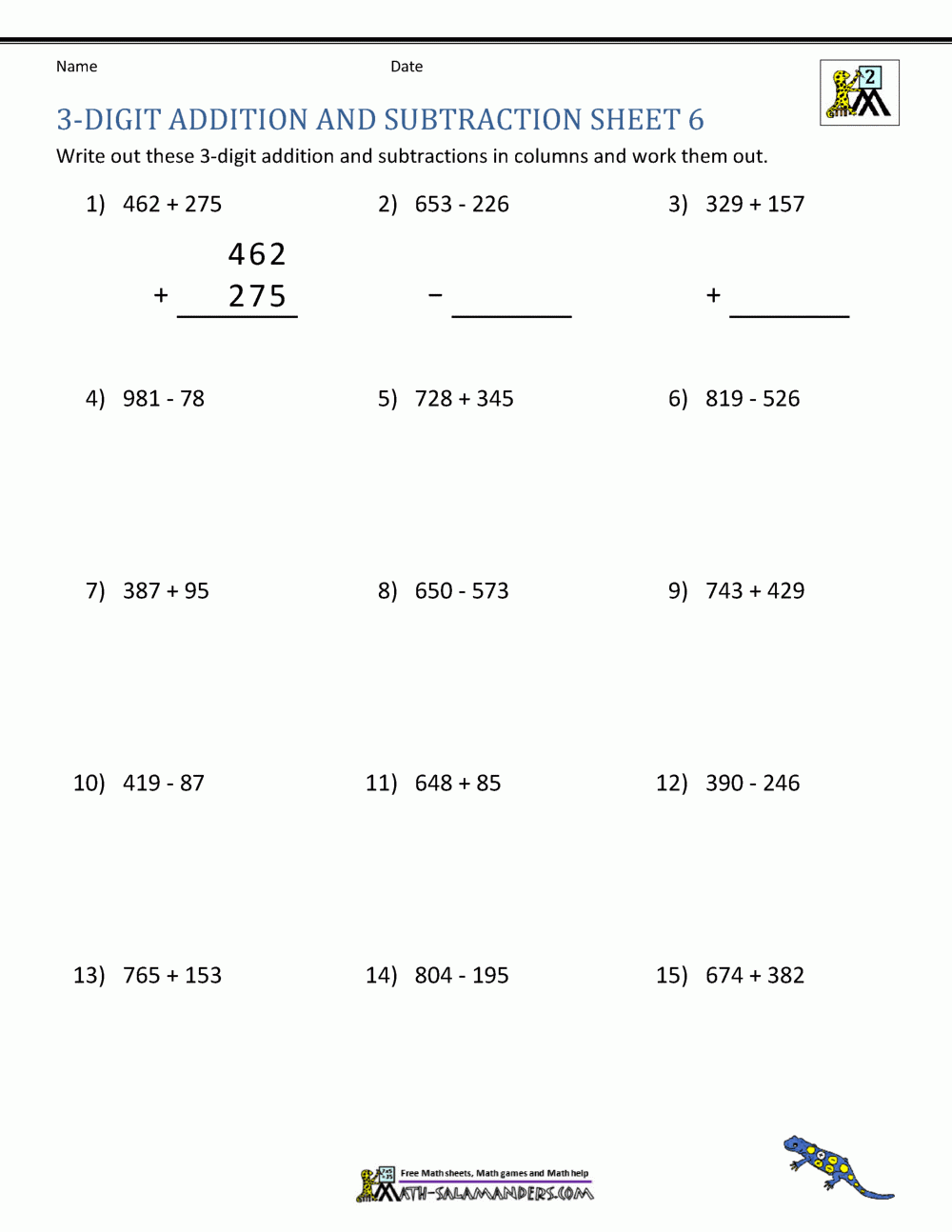 addition and subtraction worksheet