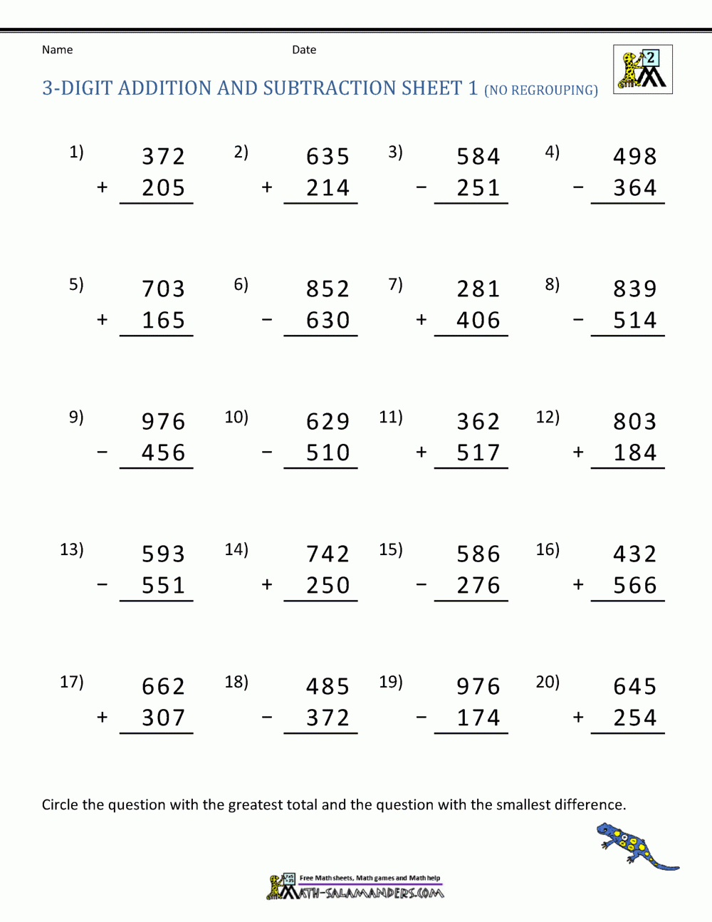 addition subtraction worksheet