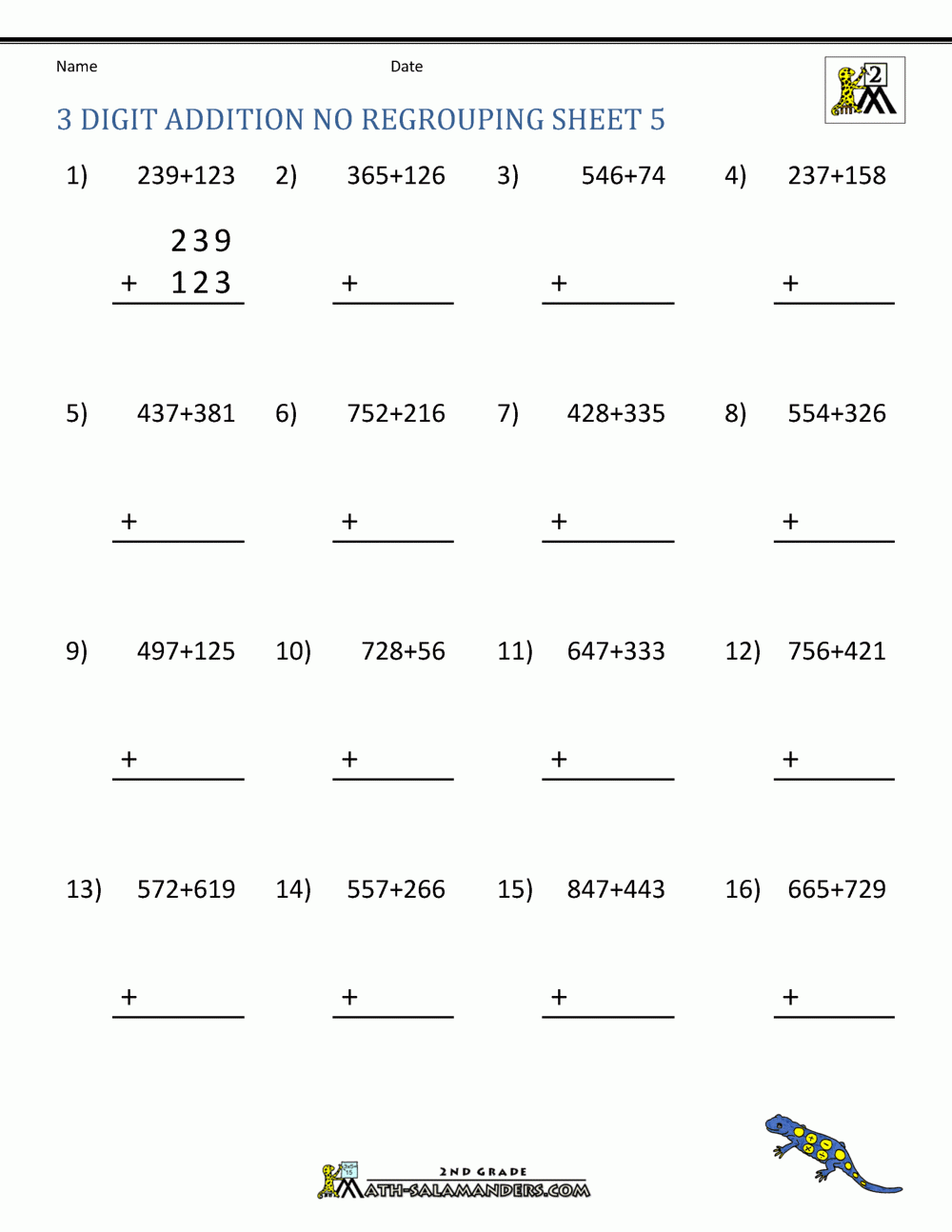 3 Digit Addition No Regrouping Worksheets