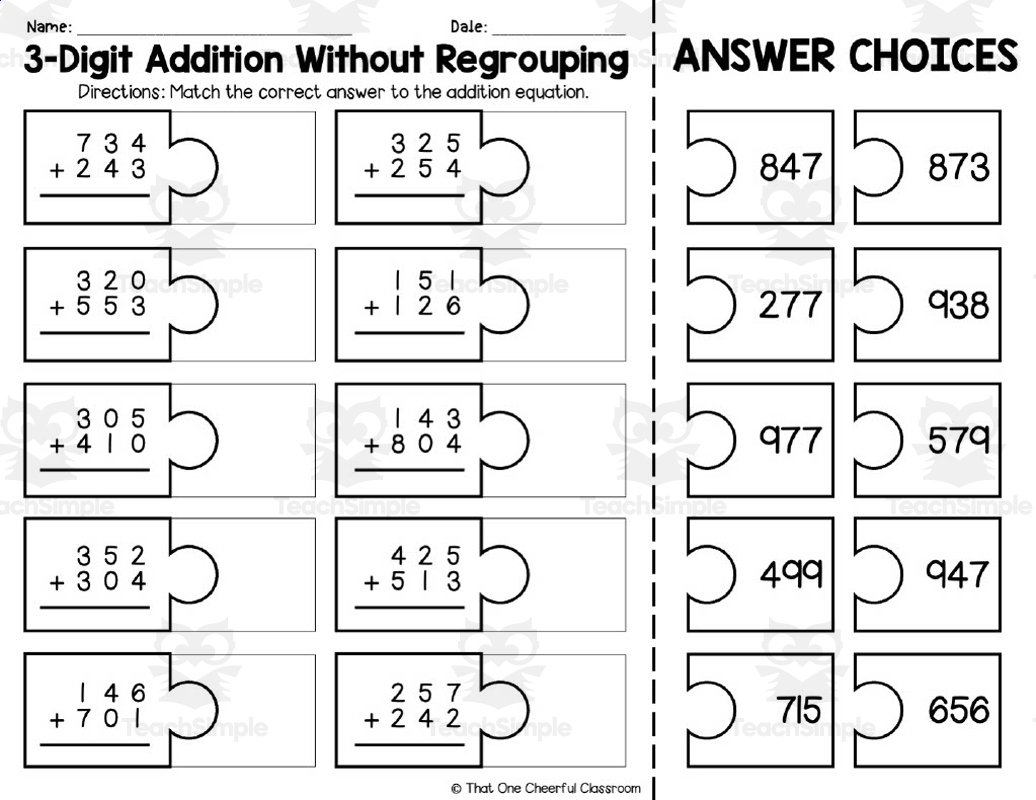 3 digit addition without regrouping worksheets