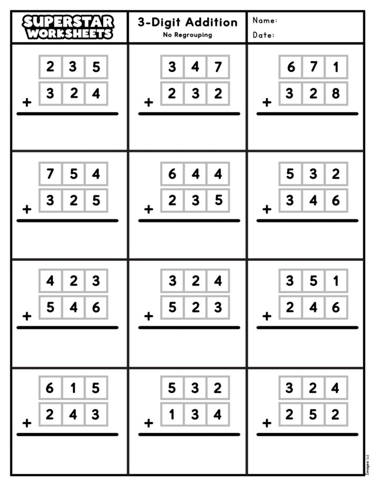 3 Digit Addition Worksheets Superstar Worksheets