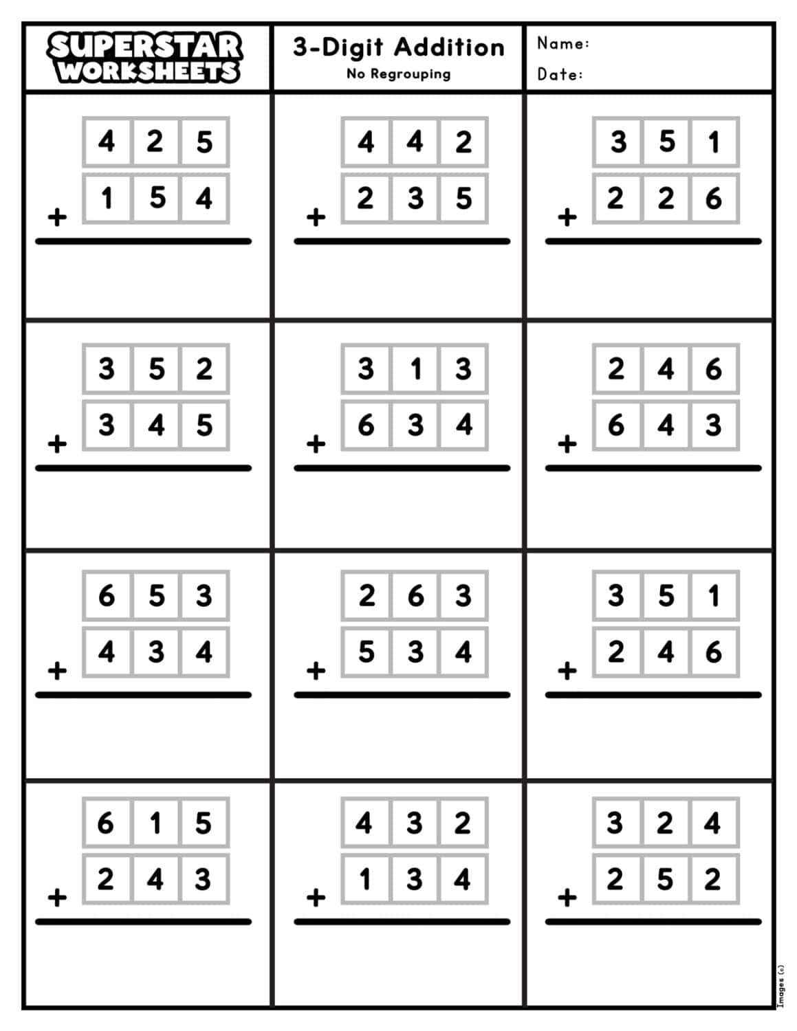 3 Digit Addition Worksheets Superstar Worksheets