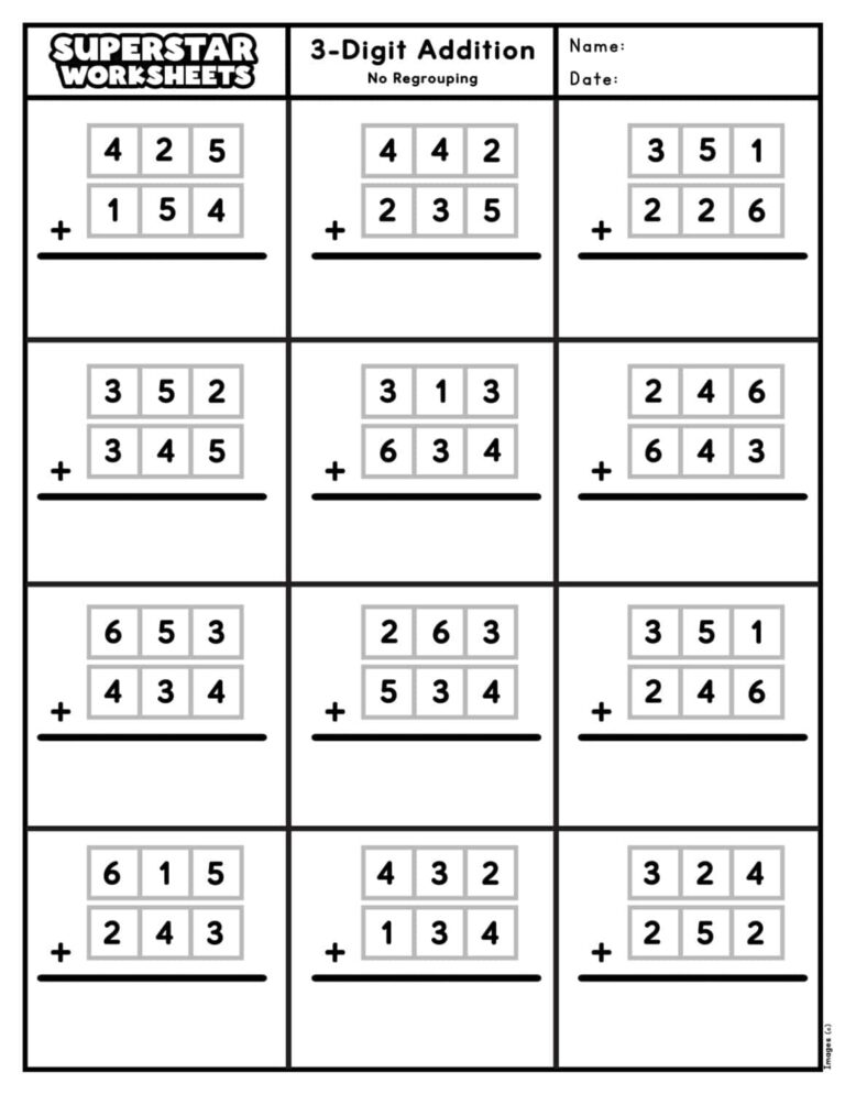 3 Digit Addition Worksheets Superstar Worksheets