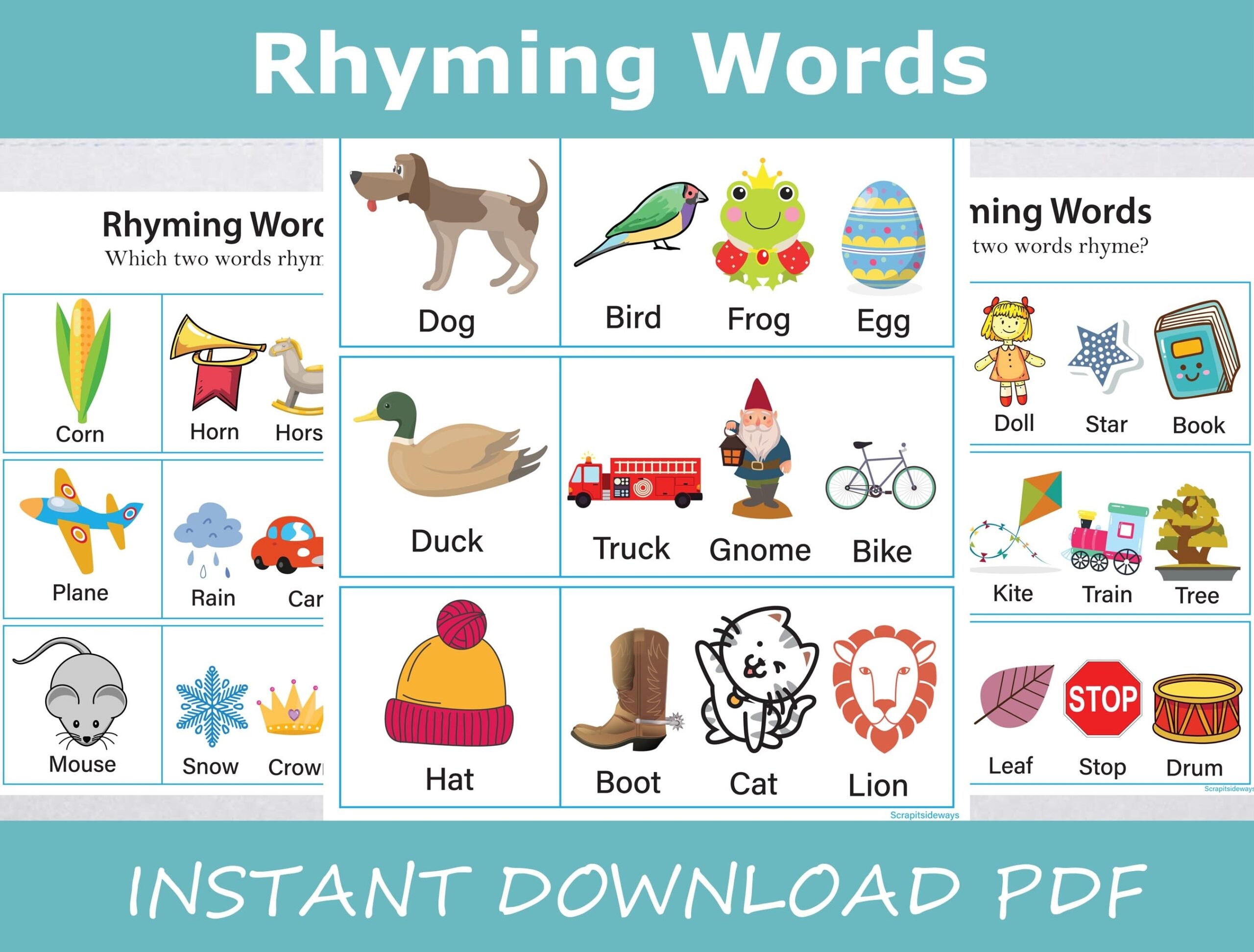 3 Page Rhyming Words Worksheet Printable Instant Download Educational Montessori Homeschool Find The Rhyme Kindergarten Preschool Pre K Etsy