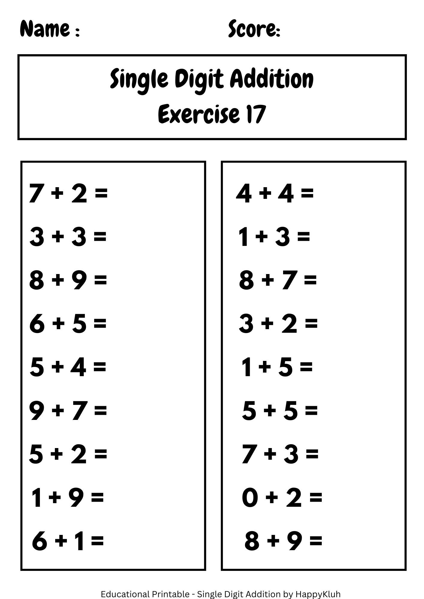30 Printable Single Digit Addition Worksheets Preschool 2nd Grade Math Etsy