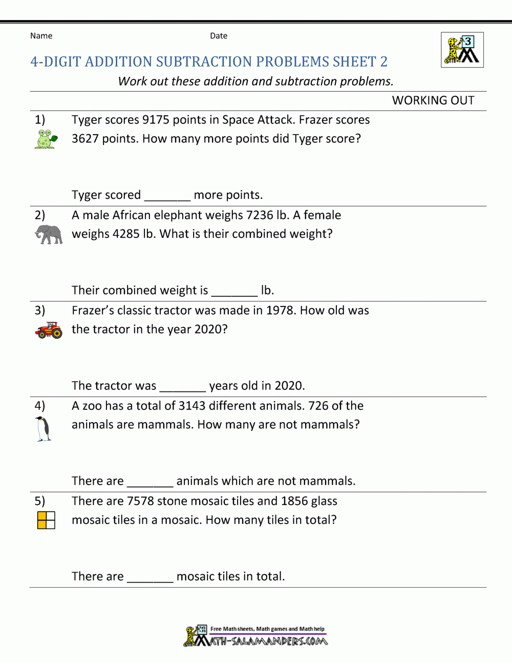 addition and subtraction story problem worksheets