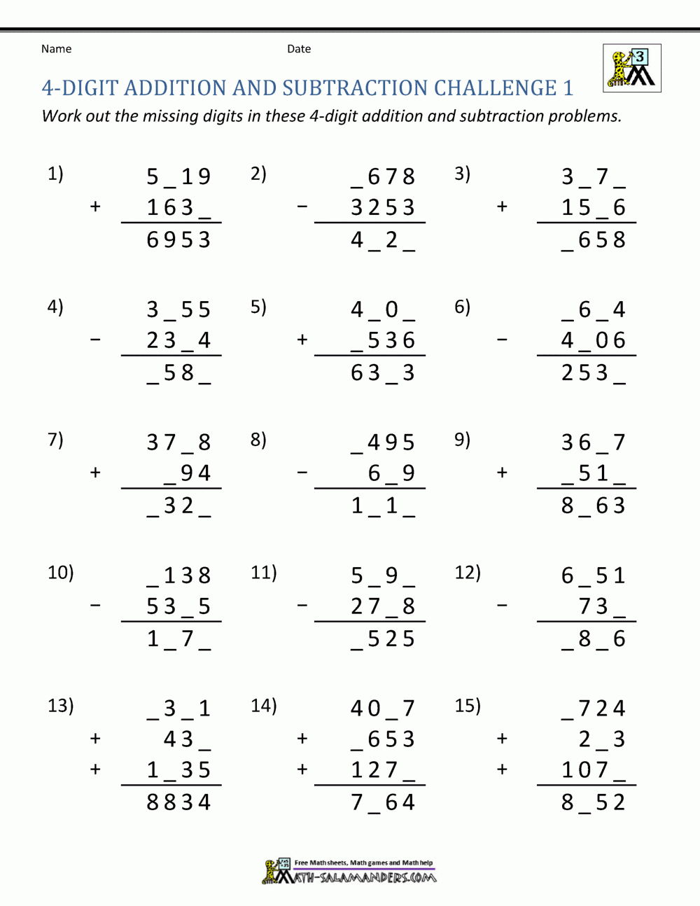 addition worksheets 4 digits