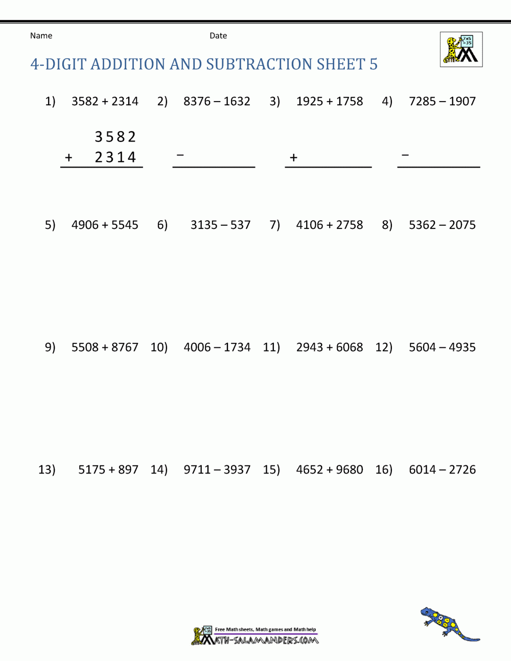 4 Digit Addition And Subtraction Worksheets