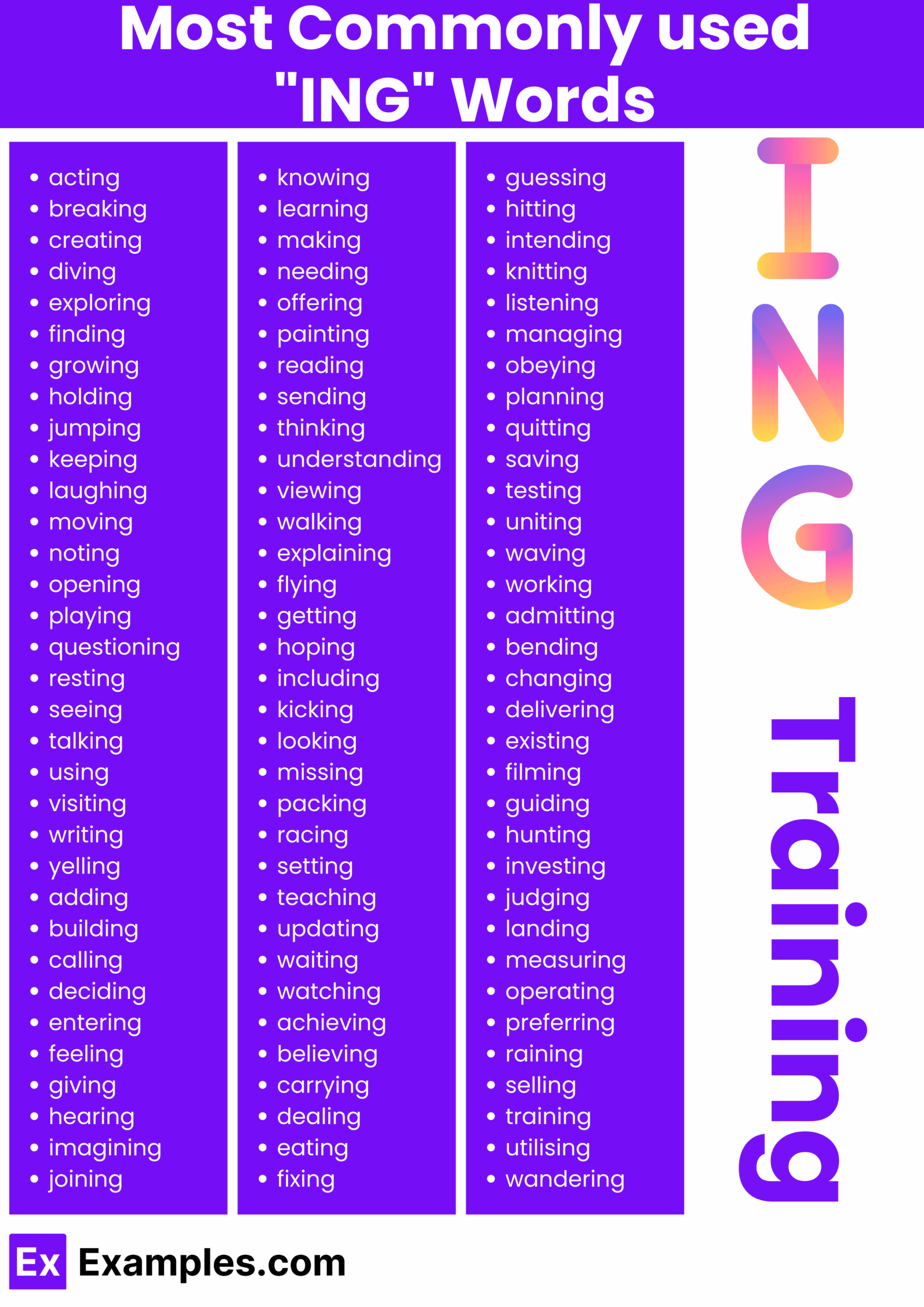 450 ING Words List Meaning PDF