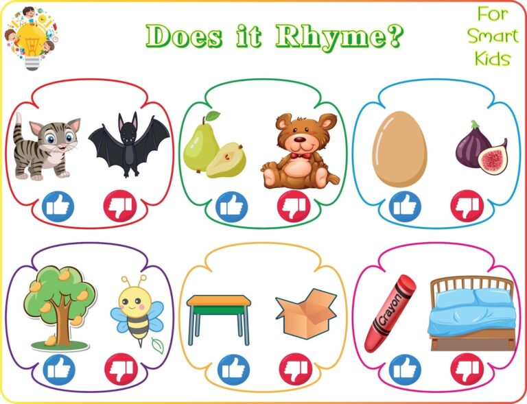 48 Rhyming Words For Kindergarten Kids