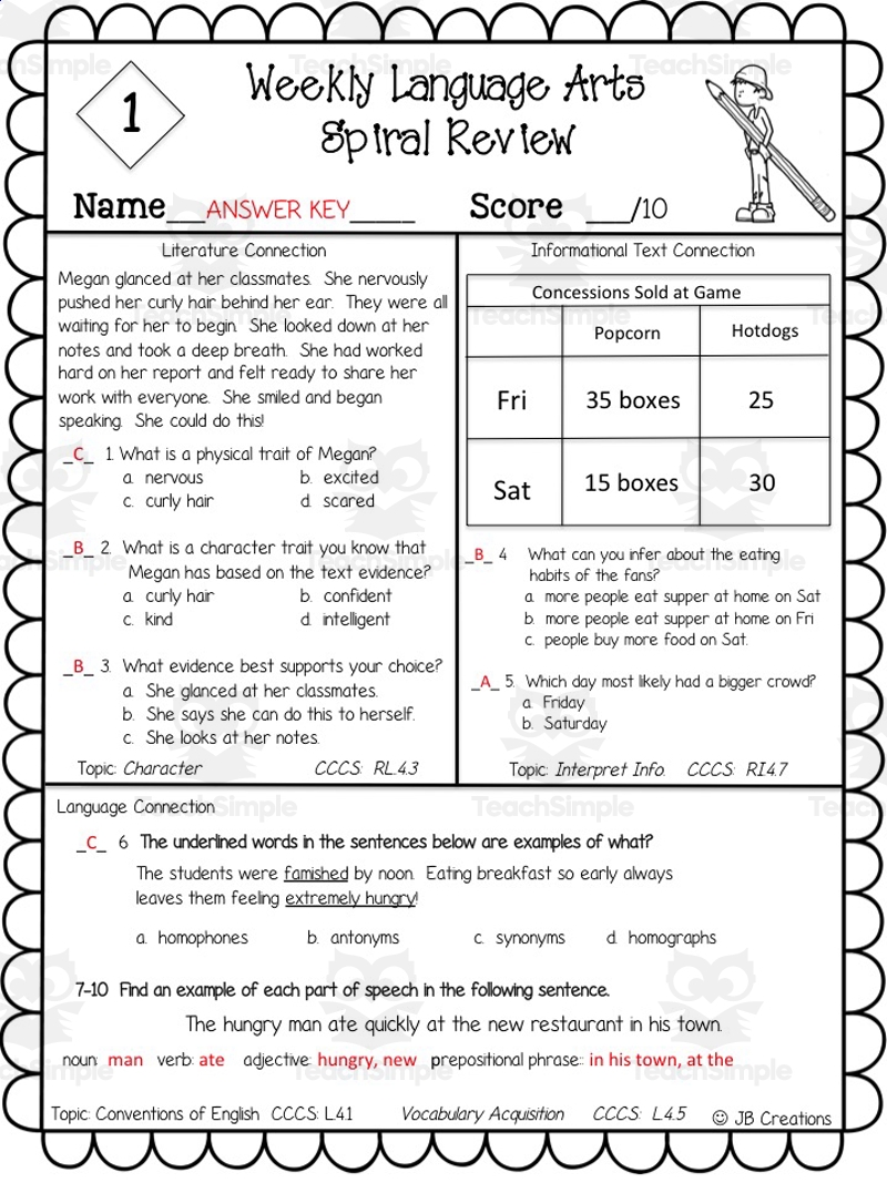 ela worksheets for 4th grade